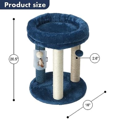 MECOOL Cat Scratching Post Tree with Tower Soft Bed.Natural Quality Sisal Carpet Jute Scratch Posts with Three Hanging Ball Toys and Massage Brush for Indoor Cats and Kittens Blue - Image 4