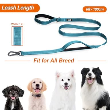 TwoEar 6FT 1IN Strong Blue Dog Leash with 2 Padded Handles, Traffic Handle Extra Control, Comfortable Soft Dual Handle, Auto Lock Hook, Reflective Walking Lead for Small Medium and Large Dogs - Image 7