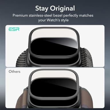 ESR 2 Pack Armorite Screen Protector for Apple Watch Ultra 2/1 (2024/2023/2022, 49 mm), Military Grade Protection, Tempered Glass Film with Aluminum Alloy Frame, Keep Original, Anti-Scratch, Black - Image 4