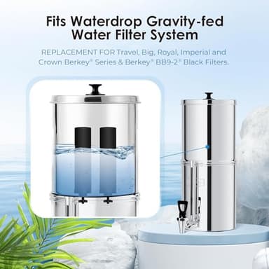Waterdrop NSF/ANSI 42&372 Certified Water Filter, Replacement for Berkey® BB9-2® Black Filters, ProOne® or Alexapure® Gravity Water Filter System and Waterdrop King Tank Series, (Pack of 2) - Image 3