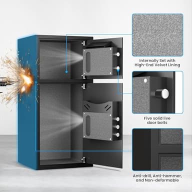 SAFE,6.5 Cu ft Large Safe Box Fireproof Waterproof,with LED Light fire proof safe for home documents,Fingerprint password personal Safe with Deposit Slot & Dual Alarm System,Security Box fo Valuables - Image 6