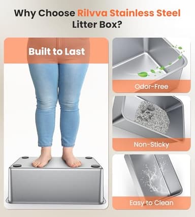 Rilvva Stainless Steel Cat Box Dual Entrance XXL Large Litter Box for Cats, Covered Metal Kitty Litter Box with Flip Door, 16.6” High Wall& Litter Scoop, Gray 2 Pack - Image 2