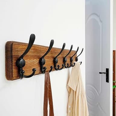 Dseap Coat Rack Wall Mounted - 24" Long 6 Tri Hooks, Heavy Duty Wooden Wall Coat Hanger Coat Hook for Clothes Hat Jacket Clothing, Natural and Black - Image 7