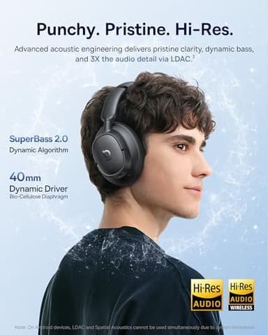 Baseus Bass BH1 NC Adaptive Active Noise Cancelling Headphones, Real-Time Adaptive Hybrid ANC, SuperBass 2.0, LDAC Hi-Res Sound, 80H Playtime, 5-Mic AI Clear Calls, Comfortable Fit, Bluetooth 6.0 - Image 5