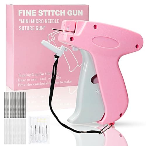 Stitch Gun for Clothes, Handheld Stitch Gun Quick Clothing Fixer,Sewing Kit Includes 1,000 Black Fasteners & 1,000 White Fasteners & 6 Needles,Tagging Gun(Pink)