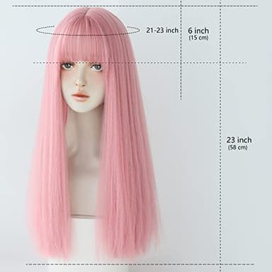 7JHH WIGS Light Pink Wig With Bang Straight Wig For Women Synthetic Neon Pink Wig Colorful Cosplay Wigs For Party And Daily Use(23" Light Pink - Image 3