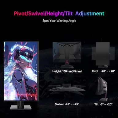 KTC 27'' 240Hz QHD 1440P Gaming Monitor 144Hz 1ms 65W Type C USB DisplayPort HDMI HDR400 Tilt/Height/Pivot/Swivel Fast HVA AdaptiveSync VESA - Image 5