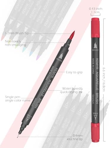 KEMYR Markers for Adult Coloring Books: 80 Color Dual Tip Fine & Brush Pens - Water-Based Coloring Marker for Adults Drawing Sketching Bullet Journal Writing Lettering No bleeding - Image 6