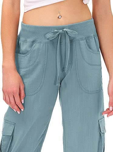 MoFiz Womens Capris with Pockets Loose Fit Casual Capri Pants Dressy Lightweight Ladies Baggy Cargo Pants for Hiking Grey Blue - Image 3