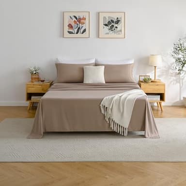 Yibeizi Taupe Sheet Set Full Size, Kids Bedsheets Microfiber Deep Pocket Cute Bed Sheet & Pillowcase Sets 4 Pieces - Image 3