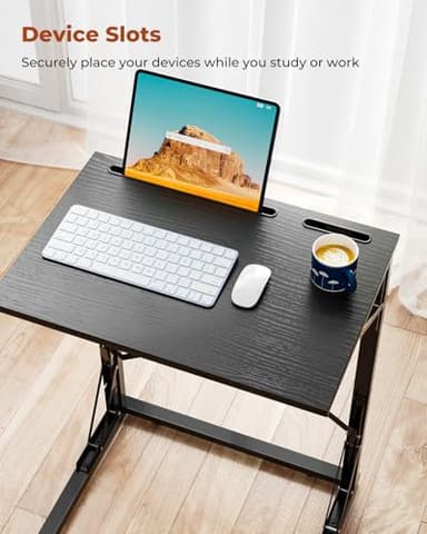 Evermagin 21''Wx28''H Folding TV Tray for Eating, Small Foldable C-Shaped Tray Table with Tablet and Phone Slots, Slide Under Couch Side Table for Recliner, Living Room, Bedroom, Black - Image 5