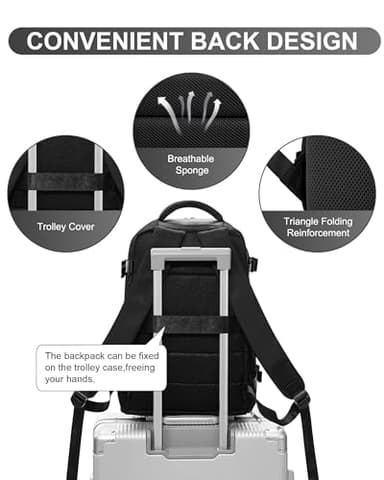 WONHOX Travel Backpack Women,Carry On Backpack Flight Approved 18x14x8 inches Bag Spirit Airlines Personal ltem,College Sports Hiking Rucksack Waterproof Casual Daypack Laptop Blackpack Men,Black - Image 5