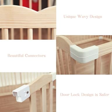 Baby Playpen, Wooden Playpen for Babies and Toddlers, Large Adjustable Wooden Baby Playard with Locking Gate, Easy to Assemble, Portable Play Pen, Infant Play Pen Play Area(62x70x24 Inch) - Image 5