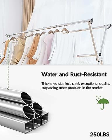 Vikaqi Clothes Drying Rack 63 Inches Folding Indoor Outdoor, Drying Rack Clothing Collapsible, Foldable Portable Laundry Drying Rack, Heavy Duty Laundry Hanger Dryer Rack, with 20 Hooks 12 Clips - Image 7