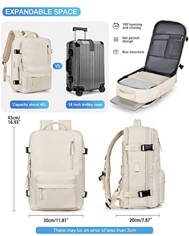 VGCUB Large Travel Work Business Backpack Carry on flight Approved 17 Inch Laptop Backpack for Women Men with Laptop Compartment Mochila de Viaje,Beige - Image 3
