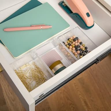 Martha Stewart Brody Desktop Storage Organizer, Stack and Slide Plastic Organizer Tray, Organizer for Office, Kitchen, or Vanity, 3" x 3.75", Clear - Image 7