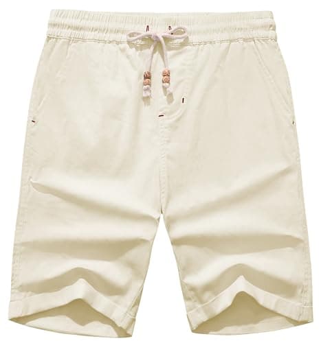 Janmid Men's Linen Shorts Casual Elastic Waist Drawstring Summer Beach Shorts Apricot 2XL - Image 1