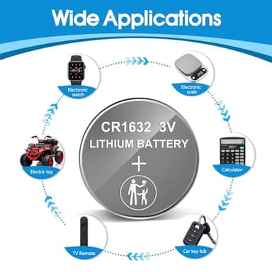 CR1632 Lithium Battery 3V, 5 Count Pack CR 1632 3 Volt Button Coin Cell Batteries for Car Key Fob, Watch, Thermometer, Remote Control - Image 3