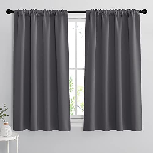 RYB HOME Blackout Curtains Thermal Insulated Panels Decor Slot Top Rod Pocket Blackout Drapes for Living Room Small Window Dressing Energy Saving & Room Darkening, 42 x 54, Grey, 2 Pieces - Image 1