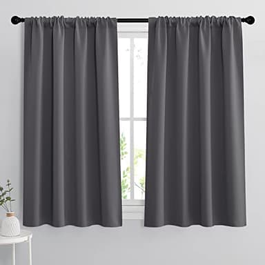 RYB HOME Blackout Curtains Thermal Insulated Panels Decor Slot Top Rod Pocket Blackout Drapes for Living Room Small Window Dressing Energy Saving & Room Darkening, 42 x 54, Grey, 2 Pieces - Image 1