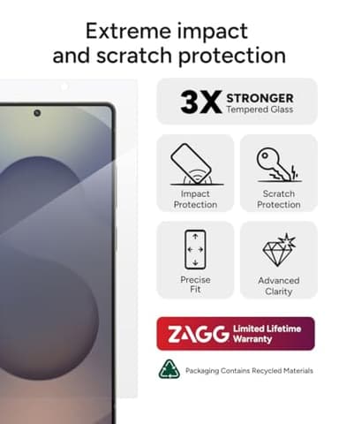 ZAGG Glass+ Samsung Galaxy S25 Ultra Screen Protector – Extreme Impact & Shatter Protection, Scratch-Resistant, Smudge-Resistant, Fingerprint Scanner Compatible, InvisibleShield, Easy Installation - Image 2