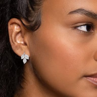 Silver Leaf Stud Earrings for Women Cubic Zirconia Earrings Studs 925 Sterling Silver Earrings Crystal Earrings Cz Studs Earrings for Gift - Image 2