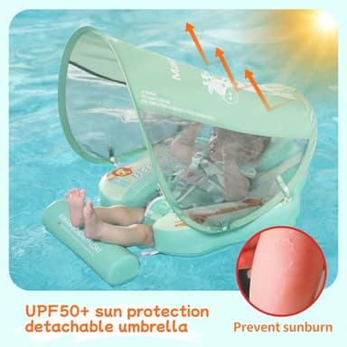 Mambobaby Float with Canopy and Tail New Upgraded Non-Inflatable Baby Pool Float Mambo Float Swim Trainer Solid Infant Swim Float Adjustable Pearl Foam Baby Swim Ring - Image 7