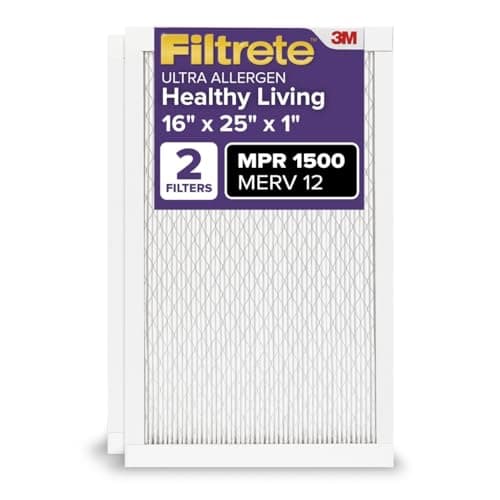 Filtrete 16x25x1 AC Furnace Air Filter, MERV 12, MPR 1500, CERTIFIED asthma & allergy friendly, 3 Month Pleated 1-Inch Electrostatic Air Cleaning Filter, 2-Pack (Actual Size 15.69 x 24.69 x 0.78 in) - Image 1