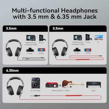 OneOdio Wired Over Ear Headphones Hi-Res Studio Monitor & Mixing DJ Stereo Headsets with 50mm Drivers and 1/4 to 3.5mm Jack for AMP Computer Recording Podcast Keyboard Guitar Laptop - Black - Image 3