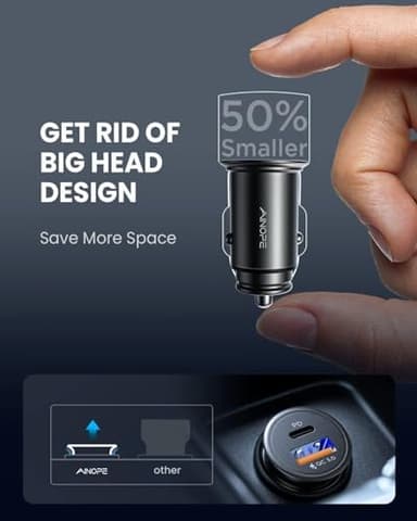 AINOPE 67.5W Super Mini Car Charger USB C 45W PD&QC 3.0 Fast Charging, All Metal Cigarette Lighter Adapter Car Charger Adapter Outlet for iPhone 17 Pro Max Air 16 15 14 13, Samsung Galaxy S25,Android - Image 9