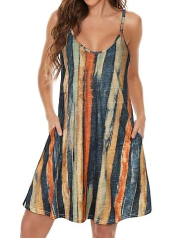 JOELLYUS Womens Sundresses Summer Spaghetti Strap Dresses Beach Cover Ups Causal Tank Dress with Pockets (BYS,XL) - Image 2