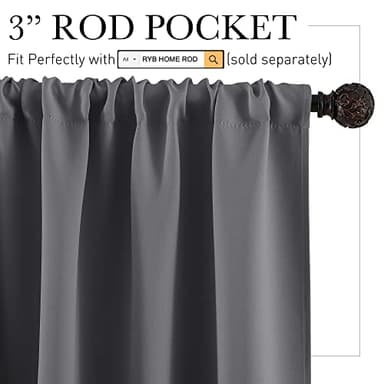 RYB HOME Blackout Curtains Thermal Insulated Panels Decor Slot Top Rod Pocket Blackout Drapes for Living Room Small Window Dressing Energy Saving & Room Darkening, 42 x 54, Grey, 2 Pieces - Image 2