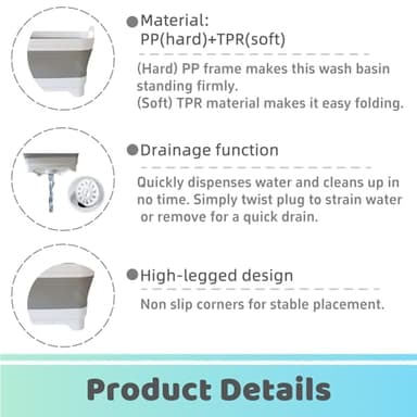 GIMWA Collapsible Wash Basin for Baby Bottles - 2.4 Gallons Portable Wash Bin for RV Camping Sink, Space-Saving Dish Tub (Gray) - Image 4