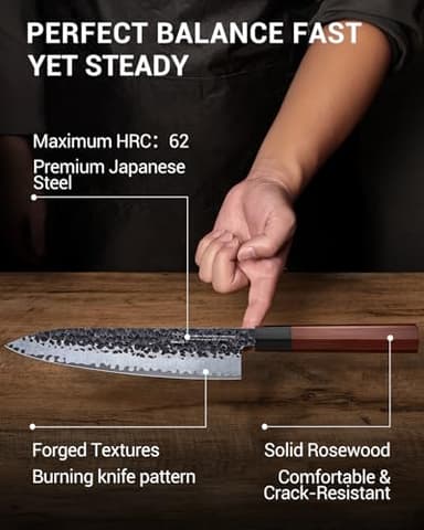 FAMCÜTE 8 Inch Japanese Knife, Hand Forged 5 Layers High Carbon 9CR18MOV Steel Rosewood Handle Chef Knife, Ultra Sharp Durable Professional Kitchen Knife, A Thoughtful Birthday Gifts for Mom/Dad - Image 7