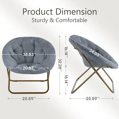Sweetcrispy Cozy Saucer Chairs Faux Fur Living Room Reading Lounge Furniture Folding Comfy with Soft Thick Padded Seat Metal Frame Modern Style for Bedroom Home Adults, X-Large, Grey - Image 3