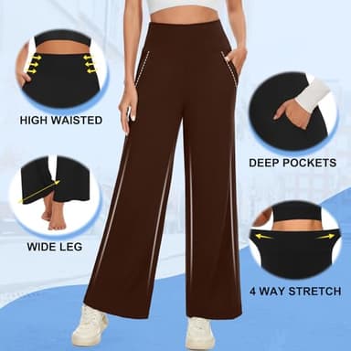 NEW YOUNG 3 Pack Women's Wide Leg Pants with Pockets High Waist Loose Sweatpants Casual Lounge Yoga Workout Palazzo - Image 6