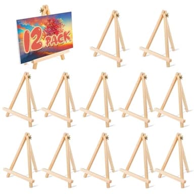 12 Pack 9 Inch Wood Easels, Easel Stand for Painting Canvases, Tripod, Kids Student Tabletop Easels for Painting, Art Craft Painting Easel Stand for Artist Adults Students - Image 1