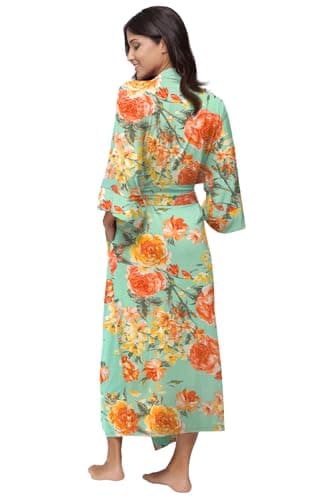 Women's Floral Long Robes Modal Long Kimono Robes Full Length Dressing Gown Soft Sleepwear - Image 5