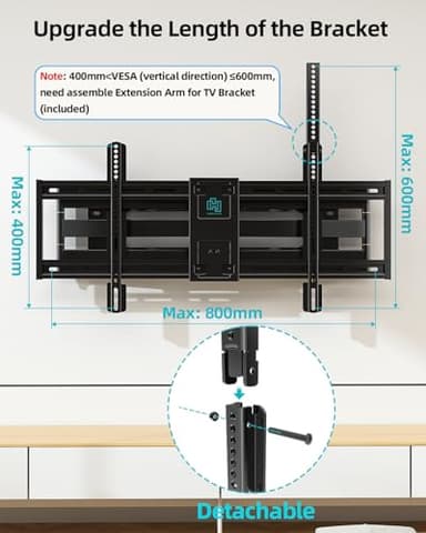 HCMOUNTING Full Motion TV Wall Mount for 60-100 Inch TVs, 30.3 Inch Long Arm, VESA 800x600 Compatible, Swivel and Tilt, Fits 16-24 Inch Studs, 165 lbs Heavy-Duty Bracket - Image 4