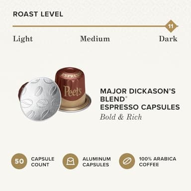 Peet's Coffee, Dark Roast Espresso Capsules, Compatible with Nespresso Original Machines - Major Dickason's Blend Intensity 11, 50 Count (5 Boxes of 10 Espresso Capsules) - Image 3