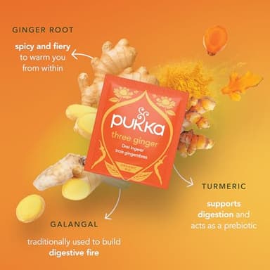 Pukka Three Ginger Organic Herbal Tea, Digestion-Aiding Infusion With Ginger, Turmeric, and Galangal, Tea Gift Set Ideal After Meals, Caffeine Free, 80 Total Bags (20ct - Pack of 4) - Image 5