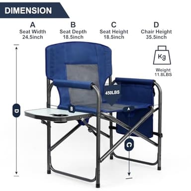 Yestomo Directors Chair, Camping Chairs for Adults, Heavy Duty Side Table, Lawn Chairs with Side Pockets Carry Straps - Image 7