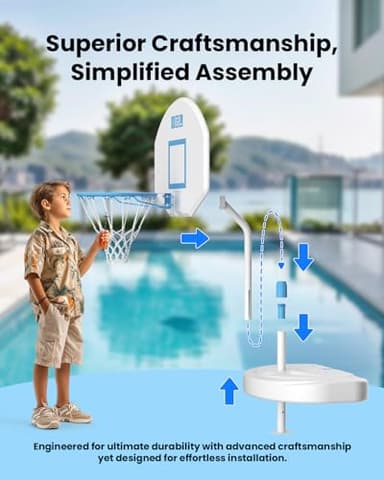 IGL Pool Basketball Hoop Poolside, Height Adjustable Swimming Basketball Hoop Outdoor for Pool, Anti-rust Stainless Steel Rim, Portable Basketball Goal System, Fillable Base, Includes 2 Balls and Pump - Image 7