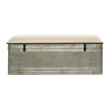 Deco 79 Metal Room Storage Bench Galvanized Entryway Bench with Cream Burlap Top, Bench 50" x 16" x 18", Gray - Image 5