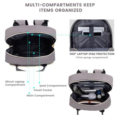 LOVEVOOK Laptop Backpack for Women, Water Resistant Travel Work Backpacks Purse Stylish Business Teacher Nurse Computer Bag with USB Charging Port,Purple Gray - Image 7