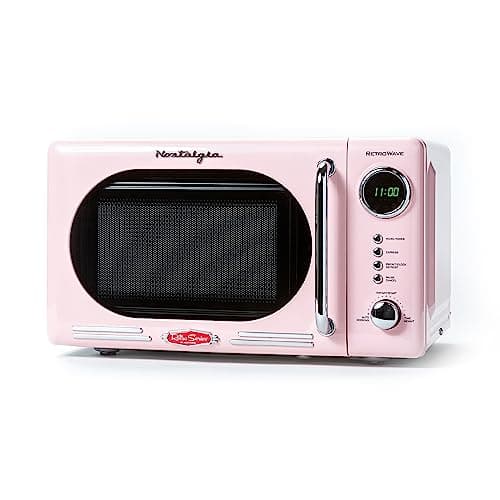 Nostalgia Retro Compact Countertop Microwave Oven 0.7 Cu. Ft. -700-Watts with LED Digital Display-Child Lock-Easy Clean Interior-Pink - Image 1