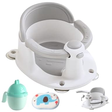 Baby Bath Seat, Baby Bath Must-Have for 6 Months and up, Baby Bath tub Seat with Suction Cups, Non-Slip, Detachable, Non-Slip Cute Grey - Image 1