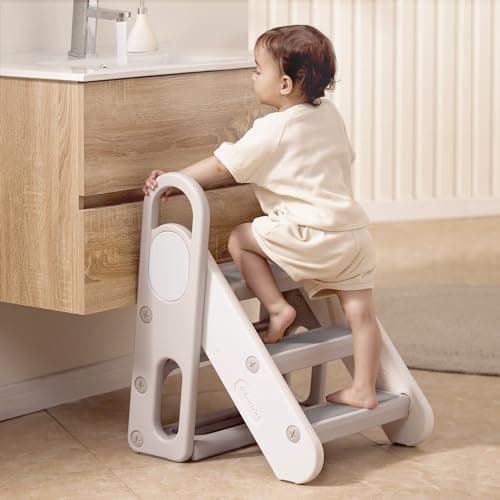 Mloong Kids Step Stool Foldable for Bathroom Sink, Easy Folding Non-Slip Bathroom Stool Toilet Potty Training, Adjustable Toddler Ladder Kitchen Counter Helper - Image 1