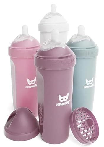 Herobility Double Anti-Colic Baby Bottles – 12 fl oz/340ml – 4-Pack – Multicolor – White, Gray, Pink, Hawthorn Rose - Image 1