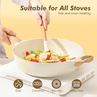 SENSARTE Ceramic Nonstick Frying Pan Skillet with Lid, 12 Inch Large Deep Frying Pan, 5 Qt Saute Pan, Induction Pan, Healthy Non Toxic Cooking Pan with Helper Handle, PFOA PFAS PTFE Free - Image 3